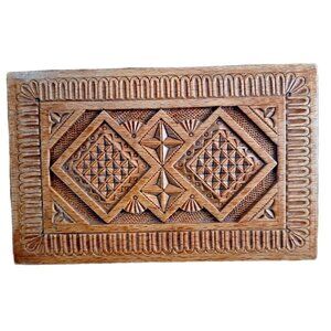 Hand Carved Wooden Rectangular Box Hinged Lid Unbranded